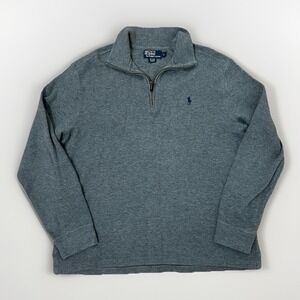 Polo Ralph Lauren L Grey Cotton Quarter-Zip Pullover Sweater Classic Pony Logo